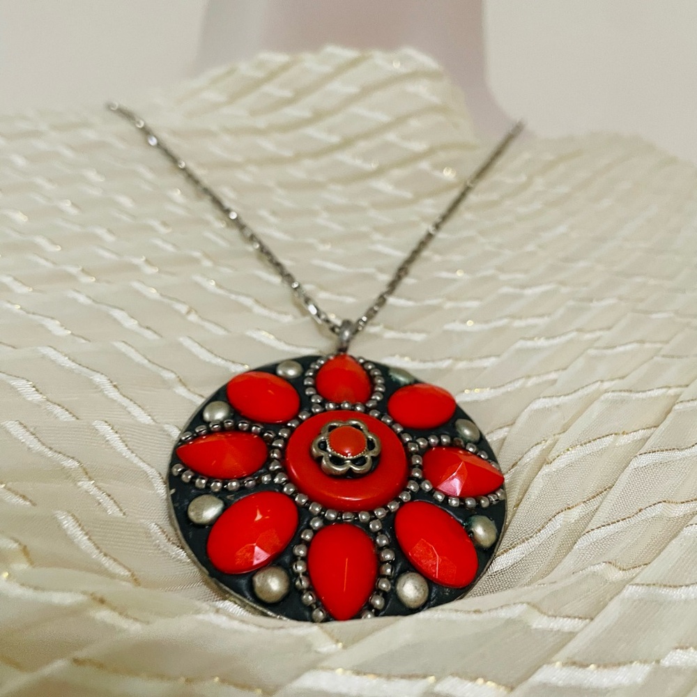 ZAD Red and Silver Statement Necklace